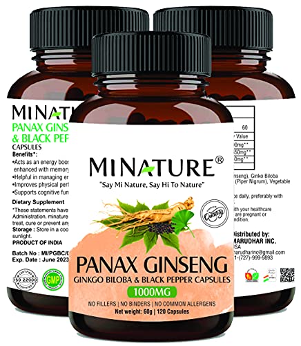 Panax Ginseng with Ginkgo Biloba and Black Pepper - 1000* mg, 120 Vegan Capsules Ginkgo Biloba supps247 