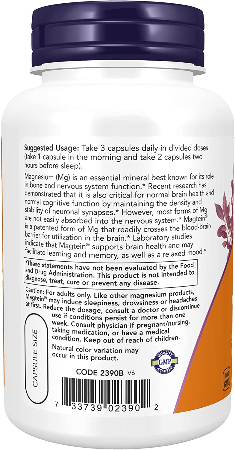 NOW Supplements, Magtein with patented form of Magnesium (Mg), 90 Veg Capsules Back to results supps247  - Image 3