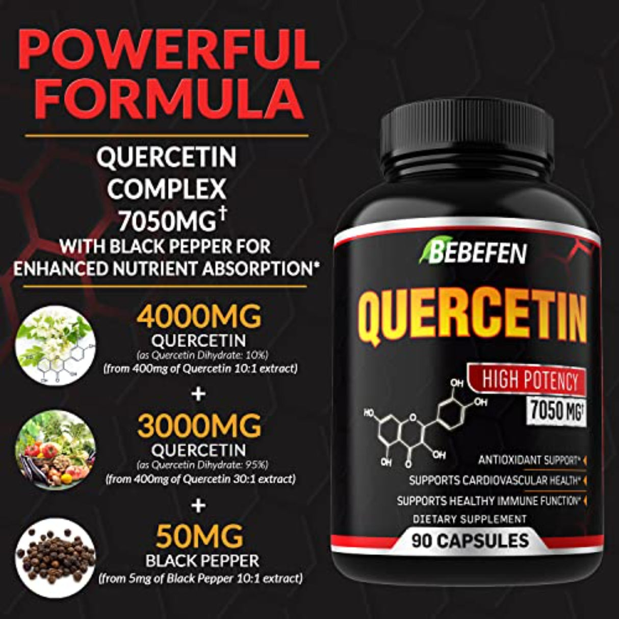 Quercetin by bebefen - 7050mg Formula Pills with Black Pepper Extract immune booster supps247