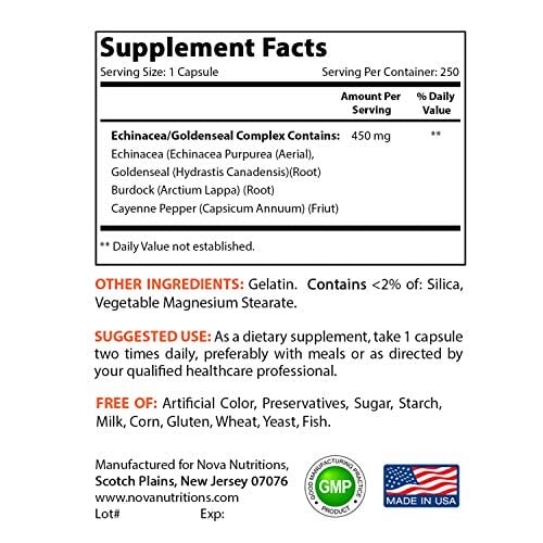 Nova Nutritions Echinacea Goldenseal Complex 450 mg Back to results supps247