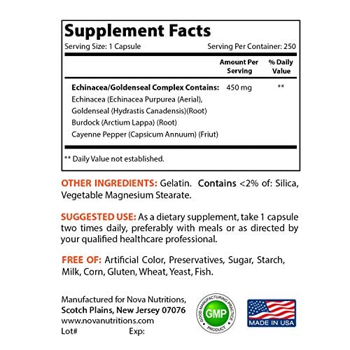 Nova Nutritions Echinacea Goldenseal Complex 450 mg Back to results supps247