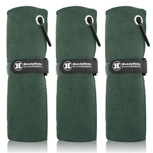 Microfiber Golf Towel (40x40cm) with Carabiner Clip On-Course Accessories supps247 Dark Green