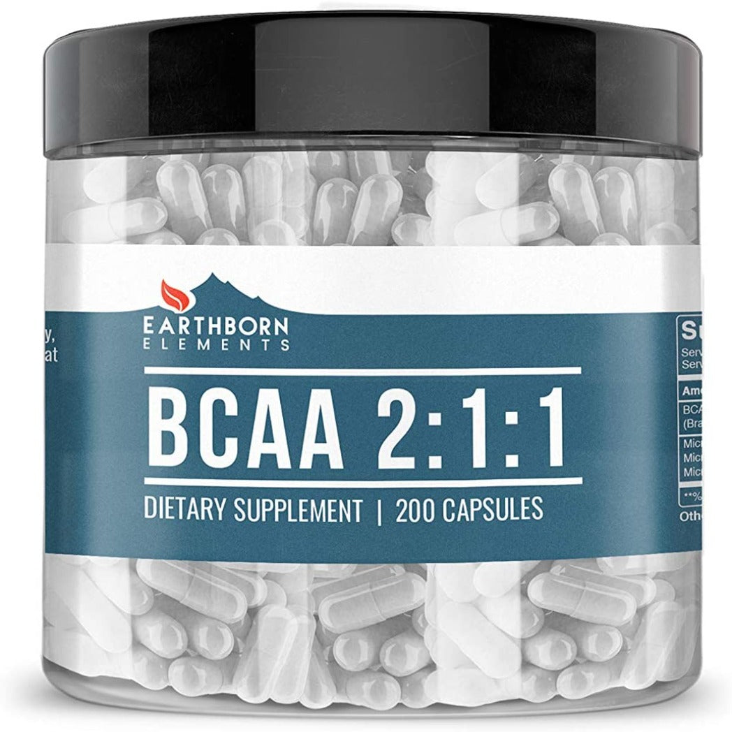 Earthborn Elements BCAA, 200 Capsules, Pure & Undiluted, No Additives BCAAs Supps247